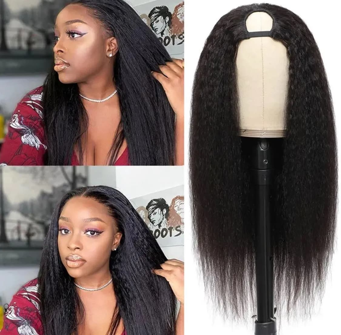 Kinky straight U-part synthetic wig